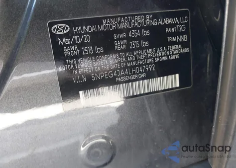 2020 Hyundai Sonata Se from USA, damaged, VIN 5NPEG4JA4LH047992